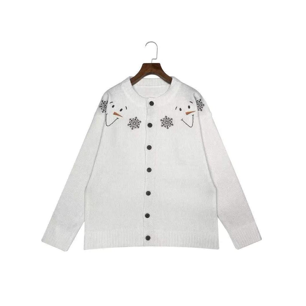 

Женский рождественский кардиган с узором снежинки, модный, повседневный, универсальный, осенне-зимний, новый стиль, белый, с круглым вырезом, на пуговицах, вязаный топ S белый