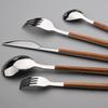 16 Pcs Stainless Steel Dinnerware Sets Glossy Silver Wooden Tableware Western Food Knife Fork Teaspoon Flatware Cutlery Set