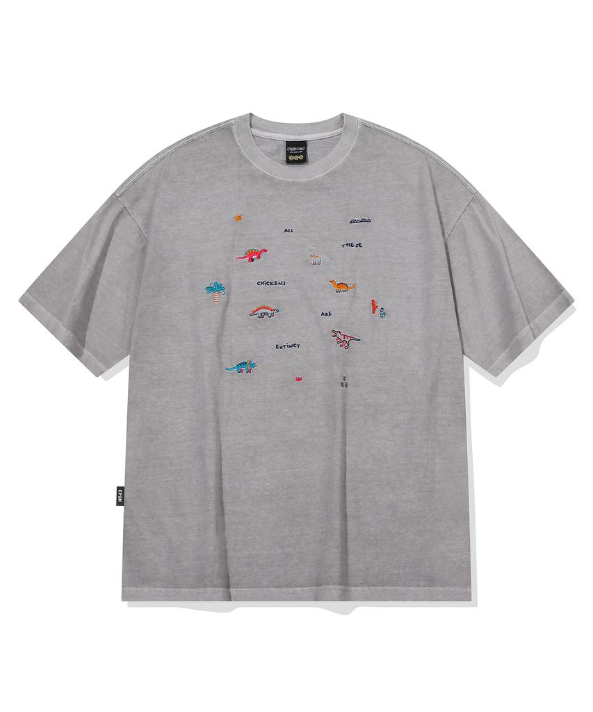 CPGN STUDIO Dino Stitch Embroidered Pigment Short Sleeve T-Shirt Ghost Grey