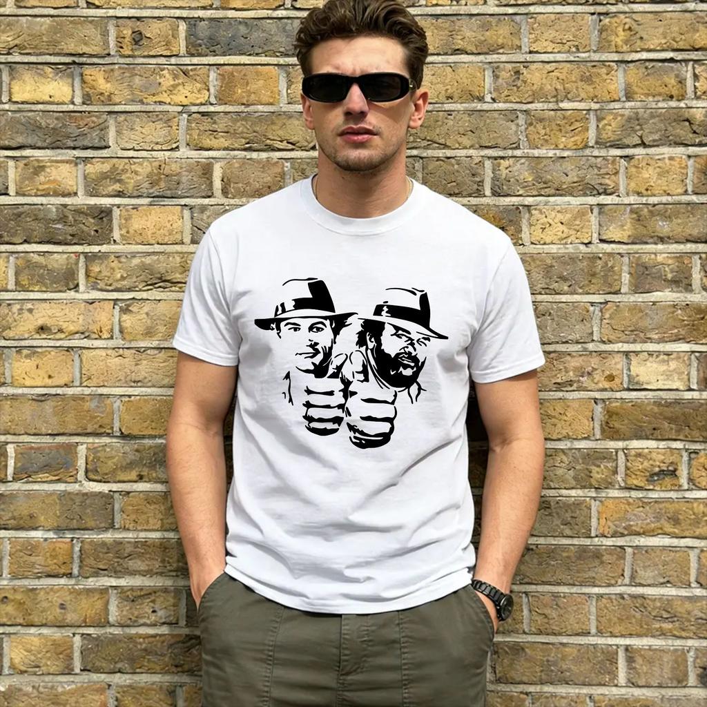 Bud Spencer and Terence Hill T Shirt Unisex Pure Cotton Crazy TShirt O Neck Tee Shirt Short Sleeve Clothes Plus Size