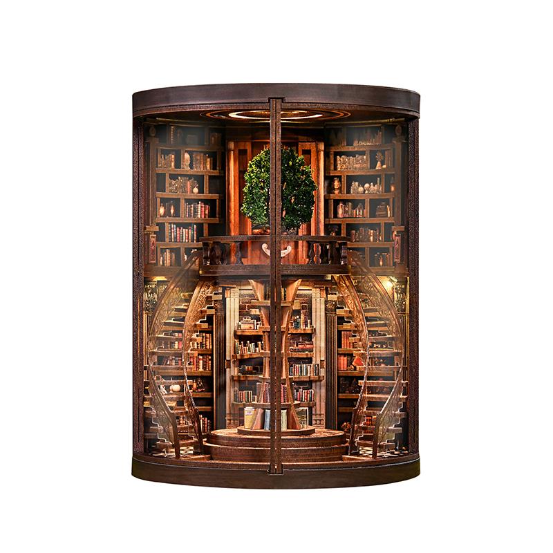 

DIY Wooden Book Nook Figurines Miniatures Wisdom Rings Books Repository Bookend for Friends Birthday Gifts Home Decor Crafts