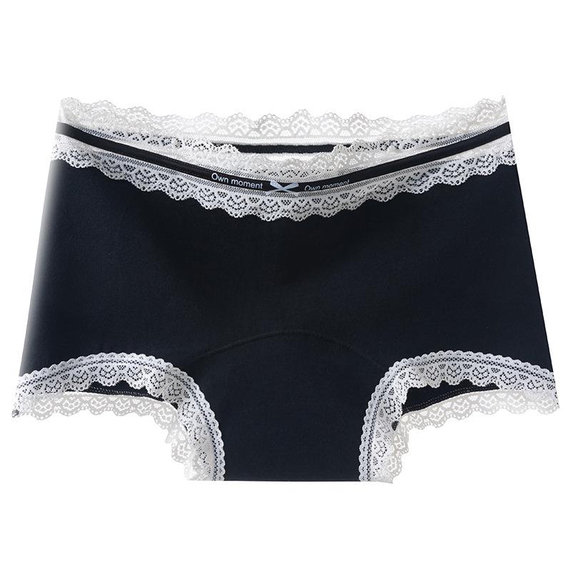 

Женские трусы-слипы большого размера из чистого хлопка с кружевом, с удлиненной линией бедра, с антибактериальной ластовицей 10A, с плоским углом выреза по талии XXL чёрный