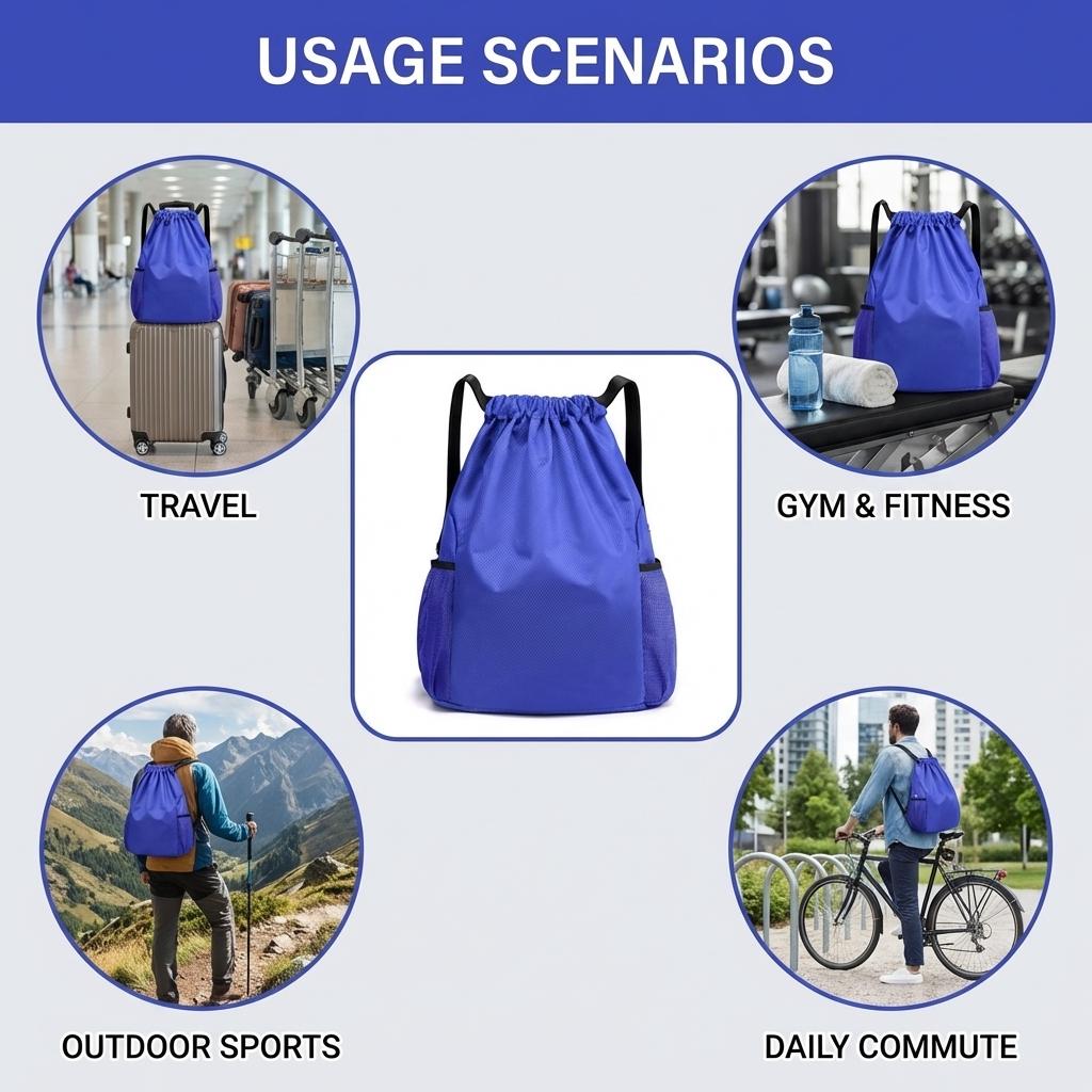 Drawstring Backpack Large Capacity Water Resistant Nylon Gym Bag for Travel and Sports Lightweight Sack for Men Women