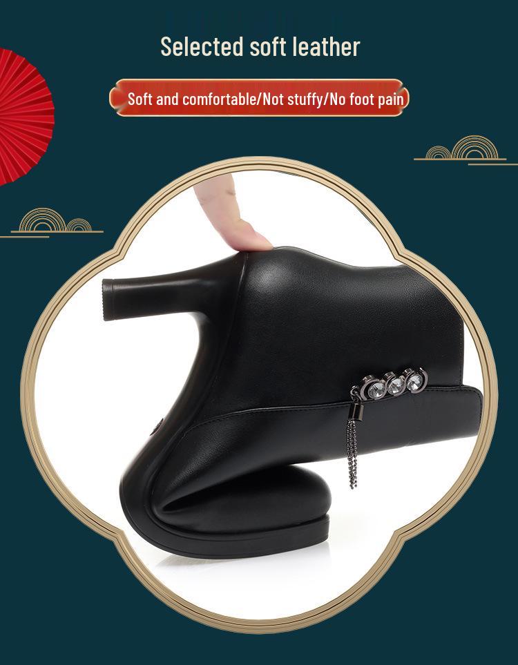 Women's High Heel Short Boots - Temperament Style, Autumn & Winter Plush Leather Shoes
