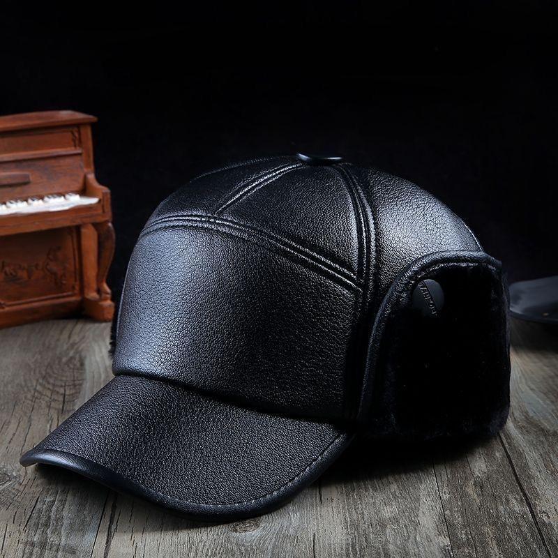 Thickened Cold-Proof and Warm PU Leather Baseball Cap for Middle-Aged and Elderly People (Ear-Protected)
