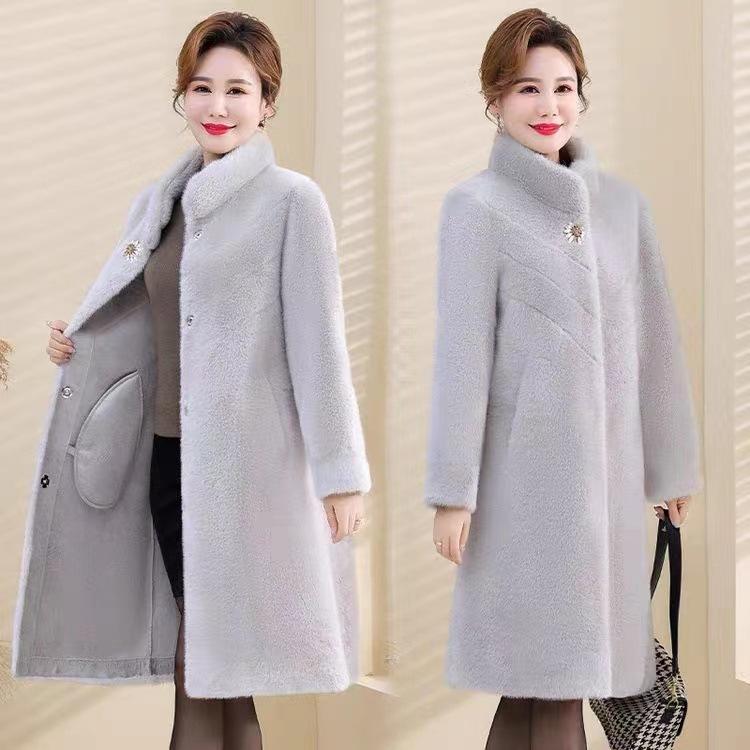 Middle-Aged Women'S Long Imitation Mink Velvet Fur Coat, Mother'S Fur Integrated Coat Looks Thin