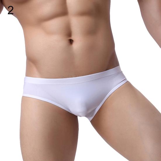 Sexy Men's Underwear Solid Color Mid Rise Ice Silk Briefs Elastic Underpants