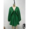 Elegant Fashion Deep V-neck Long Sleeved Women Dress Spring Summer Simple Casual Loose Sexy Solid Color A-line Party Dress Female Office Ladies