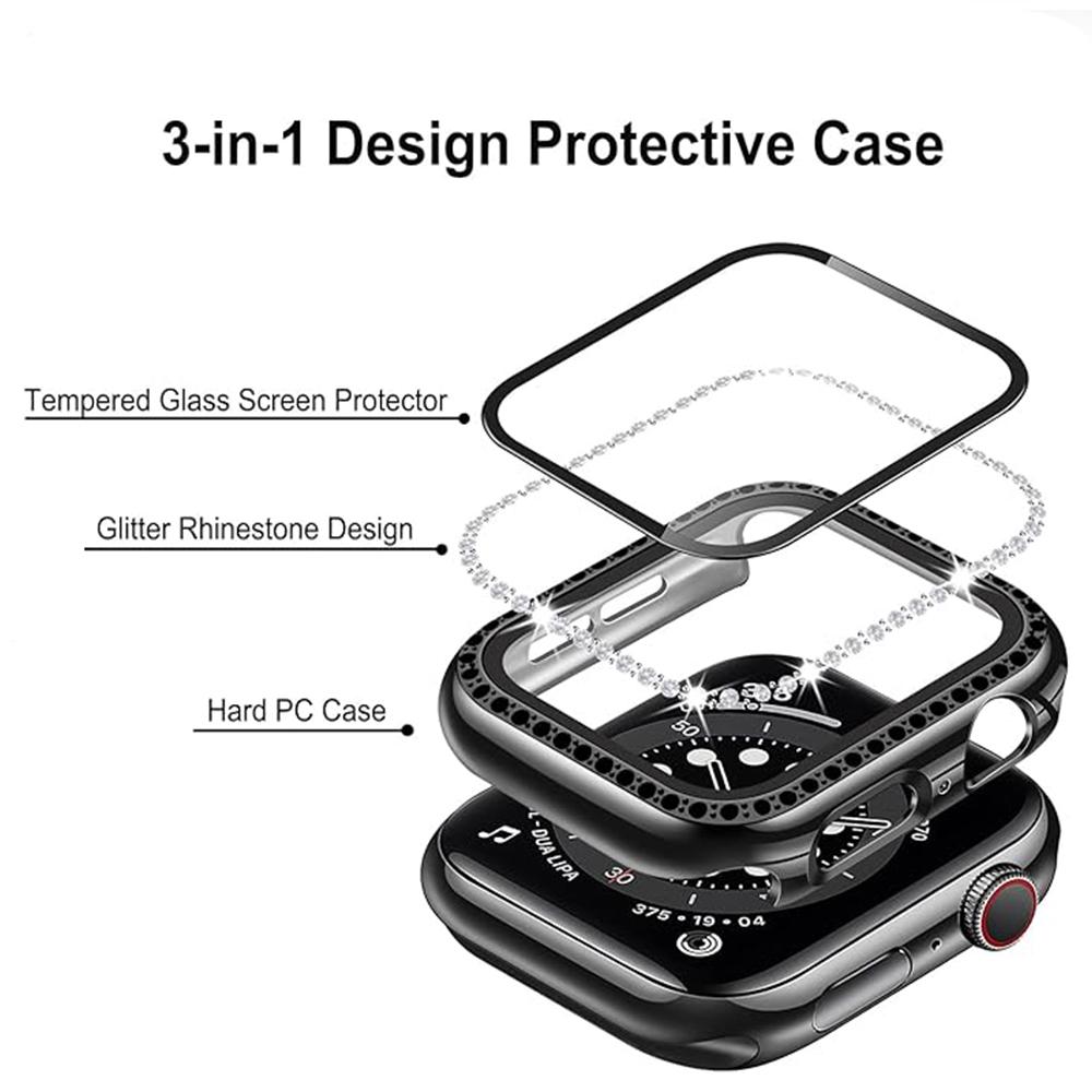Glass+Watch Cover for Apple Watch 49mm 45mm 44mm 41mm 38mm 40mm Bling Case Diamond Bumper Protector for iwatchSE 8 9 7 6 5 4 3 2