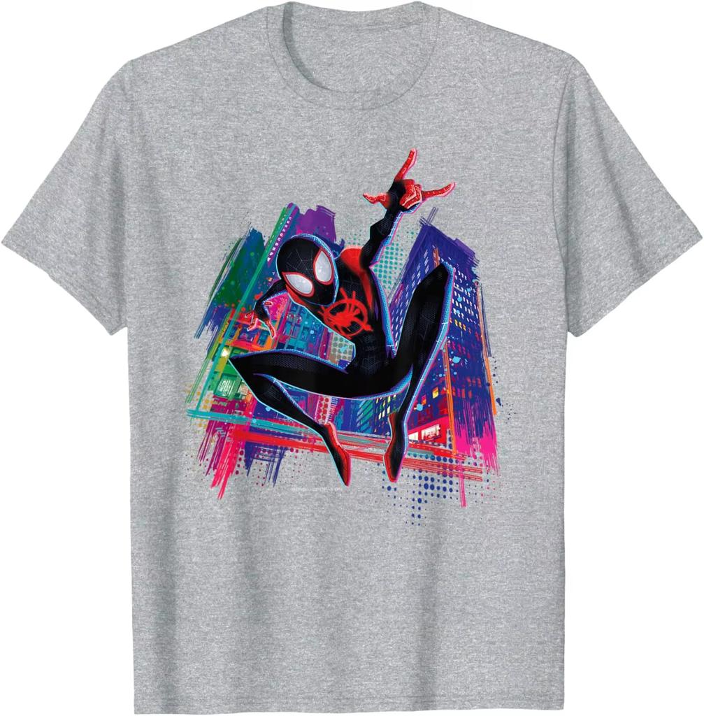 2026 new Marvel SpiderMan Miles Morales Neon City TShirt Men Women Into The SpiderVerse Graphic Tees Black Tops