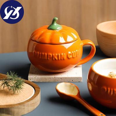 Tazza di zucca in ceramica carina cartone animato con coperchio Tazza per la colazione Tazza per zuppa di dessert Tazza di farina d'avena Tazza per acqua per studenti