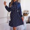GMXIA Autumn and Winter Stylish Polka Dot Tie Waist-cinching Long-sleeved Pleated Skirt Women's Wear