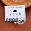 Vintage Turquoise Tibetan Silver Color Earring Sets For Women Boho Ethnic Geometric Heart Shape Leaf Shell Drop Earrings Jewelry