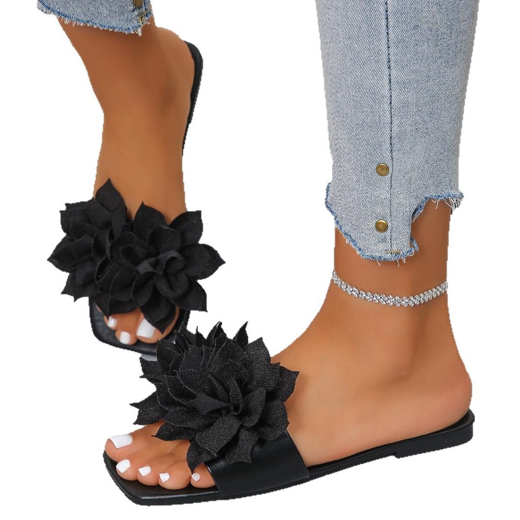 Flat-heeled Slippers, Women's Shoes, Square-toe Shoes, Beach Sandals