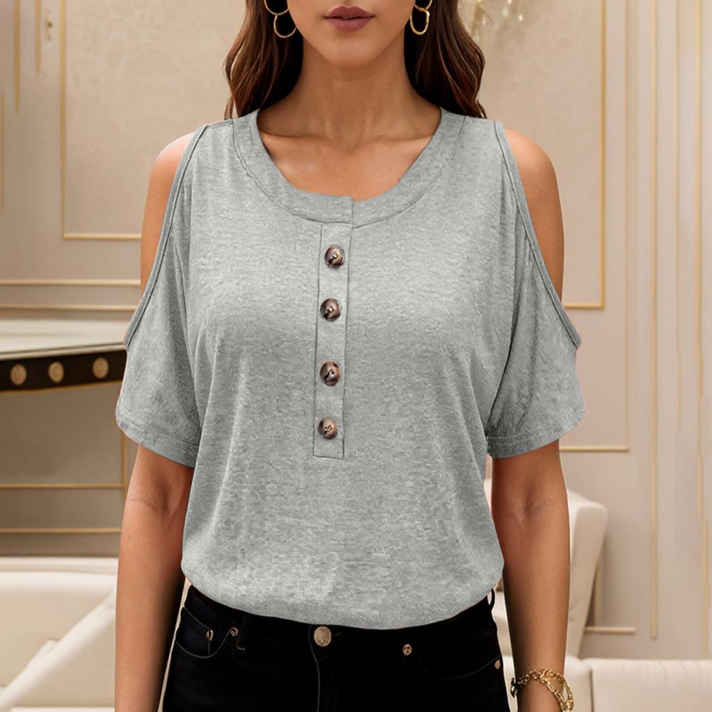Women's Solid Color Round Neck Short Sleeved Top