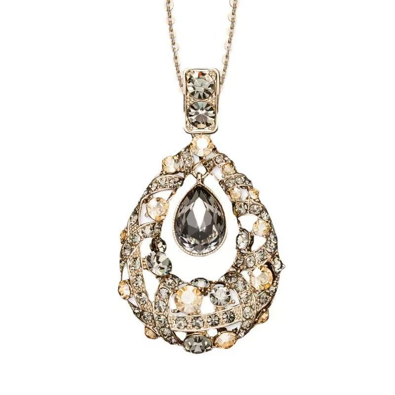 [HF]#1Pc Fashion Clothes Pendant Geometric Jewelry Vinatge Crystal Water Drop Sweater Long Necklaces For Women