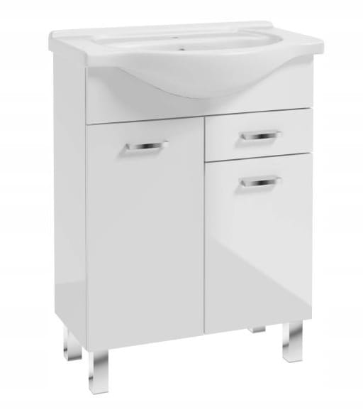 Bathroom cabinet with a washbasin on legs 85x65, standing white Mea with an elongated chrome tap