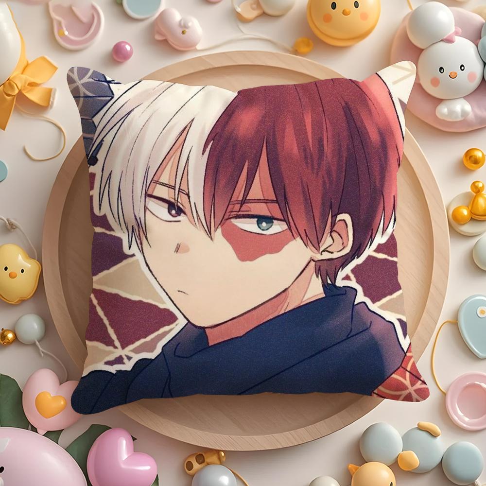 Kawaii SShoto TTodoroki Chibi Cushion Cover Plush Fabric Soft DoubleSided Printed Sofa Warm Winter Home Gift Pillow Cover