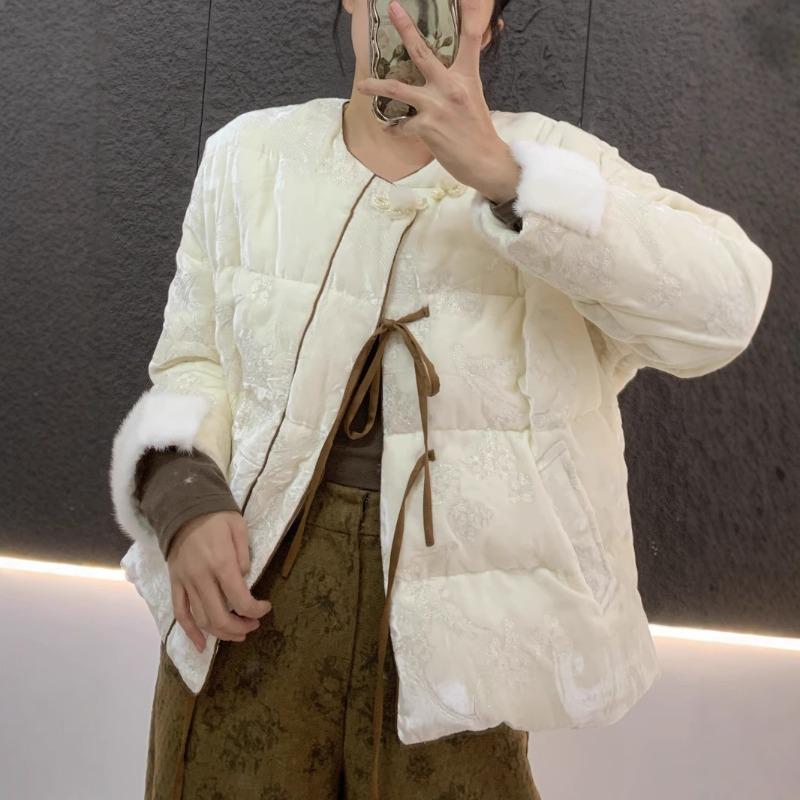 

Пуховик короткая куртка женская белый гусиный пух модная легкая женская зимняя манжеты из норки one size fits all слоновая кость