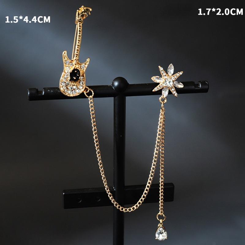 1 buc Lanț Metalic Auriu Dublu Strat, Broșă Cruce și Stea Pavată cu Strasuri, Detașabilă, Decor la Modă Pentru Purtare Zilnică, Casual