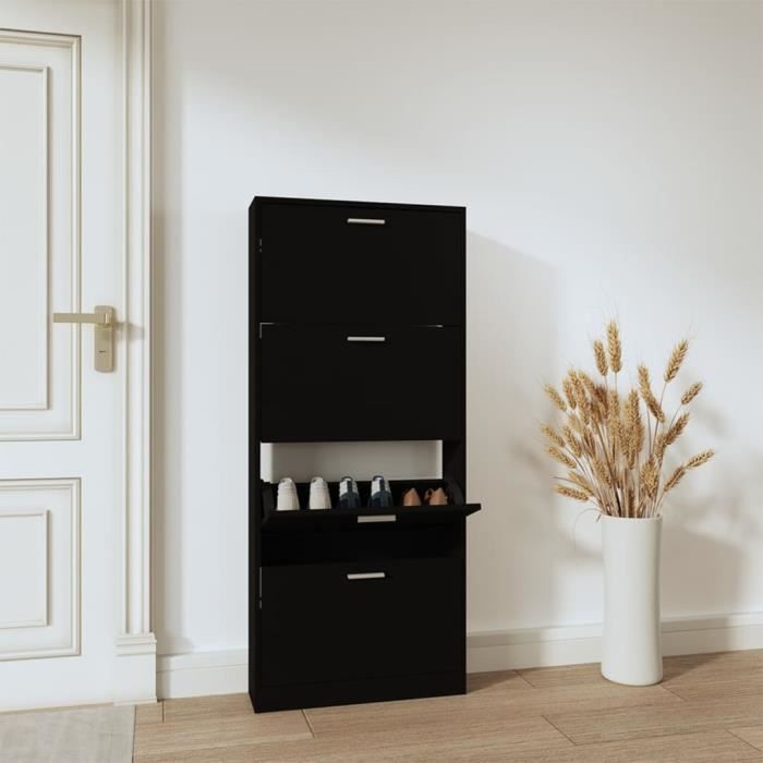 VidaXL Armoire à chaussures Noir 59x17x150 cm Bois d'ingénierie 342520