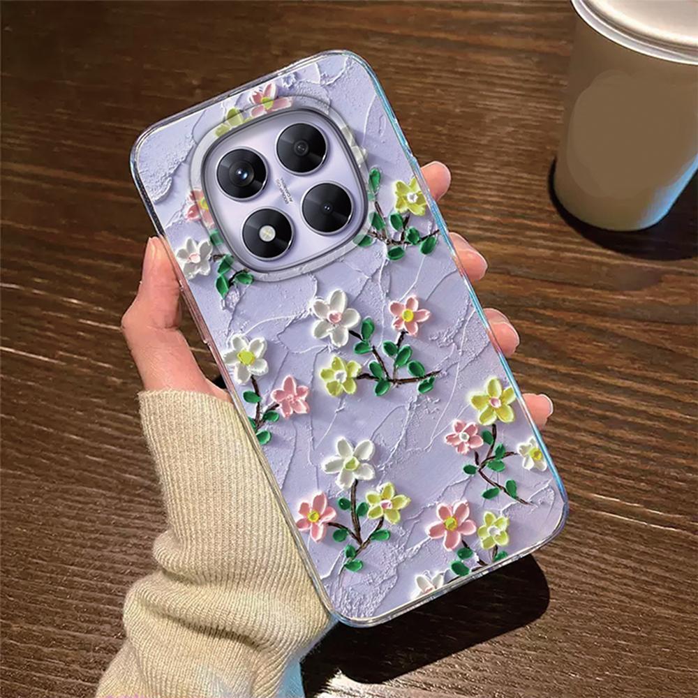 Romantic Lace Pattern Phone Case For Xiaomi Redmi Note 14 Pro 14C 6.88" Transparent Clear Shockproof Flower oil Painting Cover
