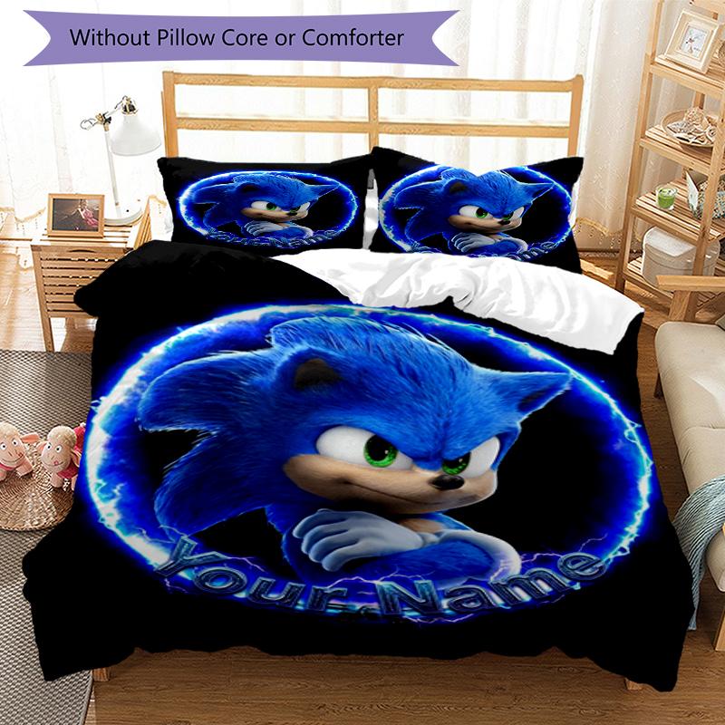 Sonic Custom Name Text Print 1Pc Bedding Set Duvet Cover With Two Pillowcases Soft Bed Linen For Household Bedroom