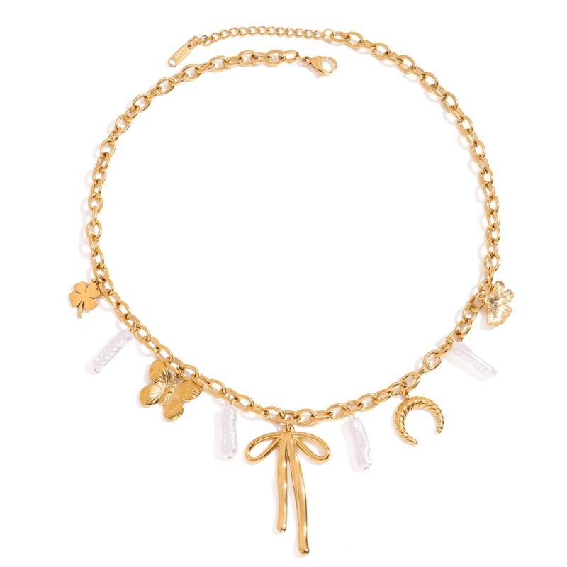 

Elegant Stainless Steel Pearls Bowknot Necklace Lightweight Neckchain Jewelry For Everyday Wear And Special Occasions 1