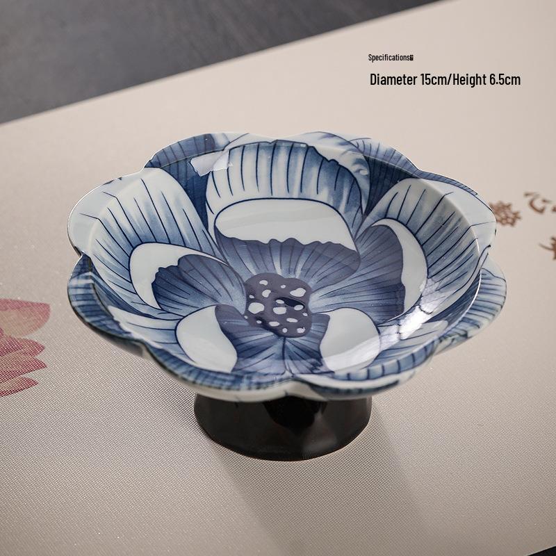 Zhishi Retro Chinese Blue & White High-Footed Fruit Plate