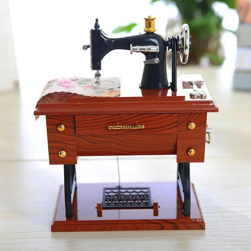 2023 Newest Vintage Music Box Mini Sewing Machine Mechanical Christmas Gift Table Decor Musical Toy