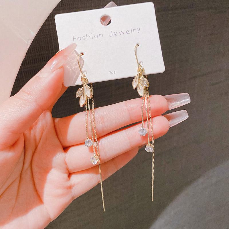 New Fashion Crystal Leaf Tassel Earrings for Women Exquisite Micro Inlaid Cubic Zircon Leaves Earring Wedding Jewelry Gifts