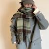 2025 Retro Korean Style Women's Warm Plaid Scarf & Shawl in Brown