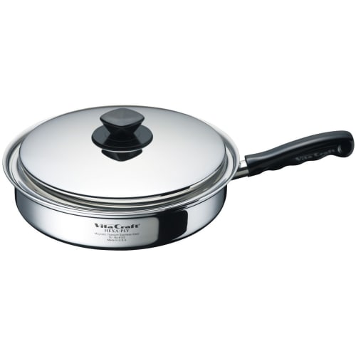 Vita Craft 27cm Induction Compatible Stainless Steel Frying Pan with Lid, Made In the USA, 10-Year Warranty, Hexaply 6132, Silver