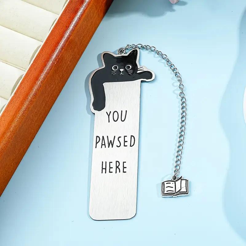 Black Cat "Please Stay Here" Stainless Steel Bookmark - Great Gift for Cat Fans & Bookworms on Birthdays & Christmas