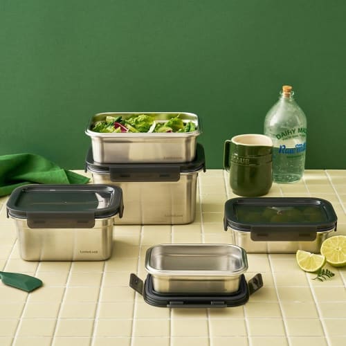 Bestco Stainless Steel Storage Container, Microwave, Oven, and Dishwasher Safe, 1.2L, Rectangular, Silver, Lock & Lock, Stainless Hard, LST515