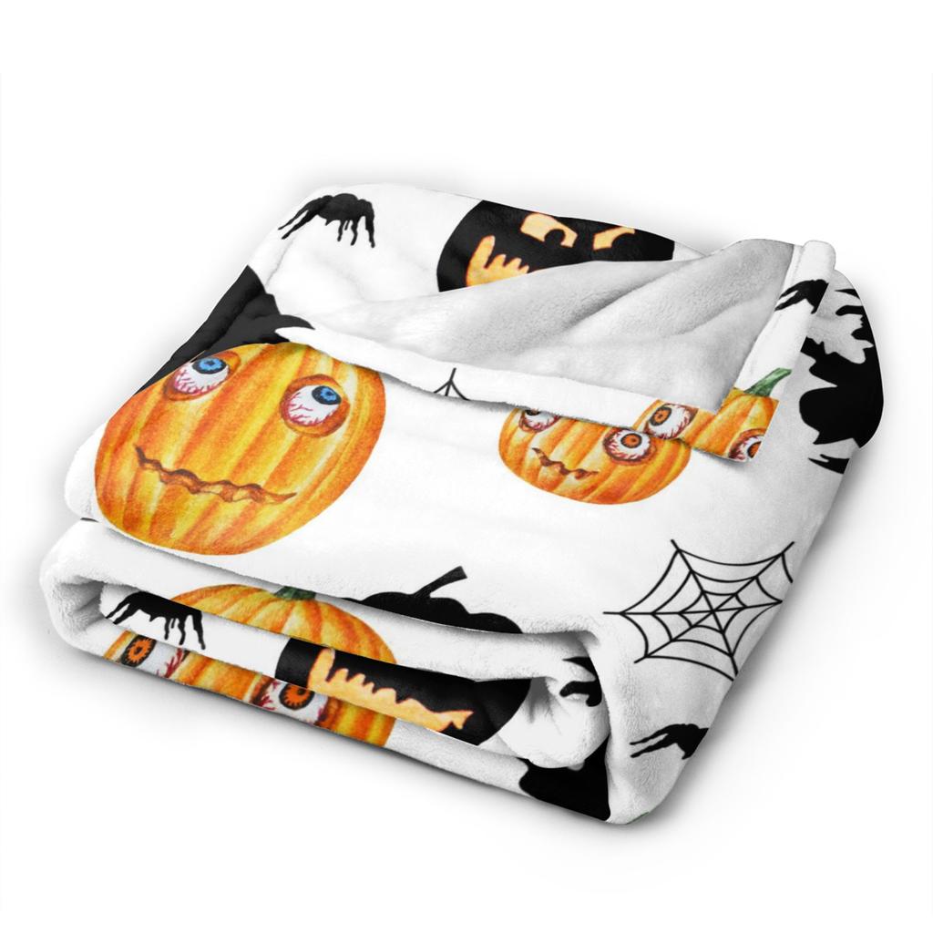 Halloween Cartoon Flannel Throw Blankets Pumpkin Witch Spider Web Blanket For Bed Travel Super Soft Plush Thin Quilt