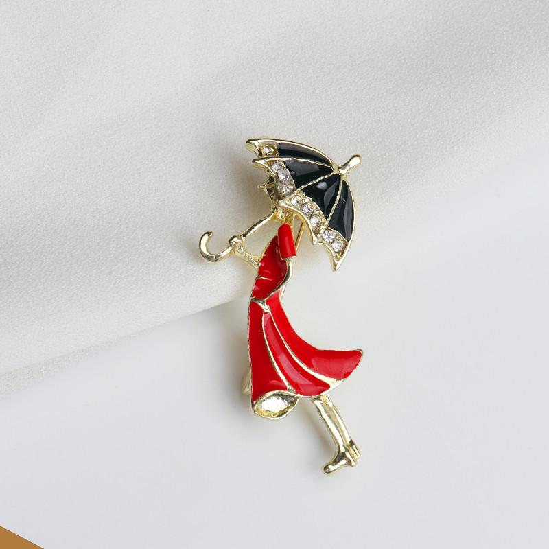 Pearl Drip Umbrella Girl Rhinestone Brooch: Versatile Anime Shirt Accessory