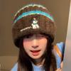 Puppies Piled Loose, Striped, Knitted Wool, Small Hat, Female Big Head Face, Cute Baotou, Warm In Autumn and Winter