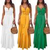 Women's Long Skirt Fashion Sexy and Ankle Bohemian Personality Button V-neck Stitching Strap Dress