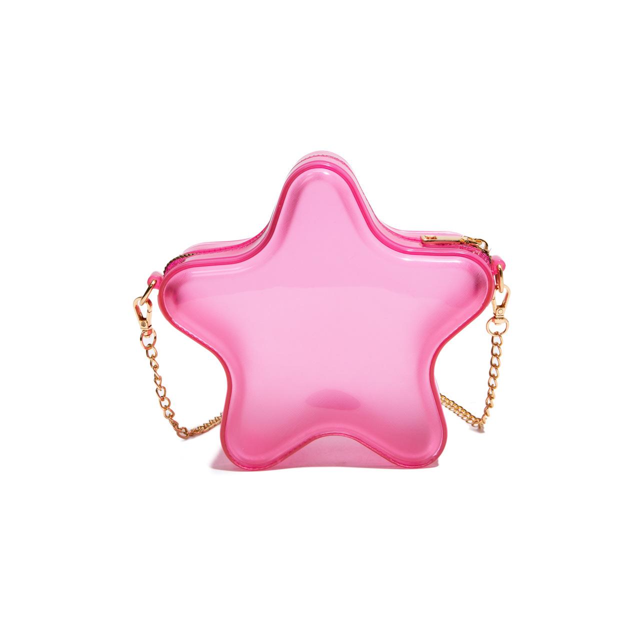 

New product personality simple solid color little star box bag women s fashion versatile cute chain messenger change bag прозорого рожевого кольору