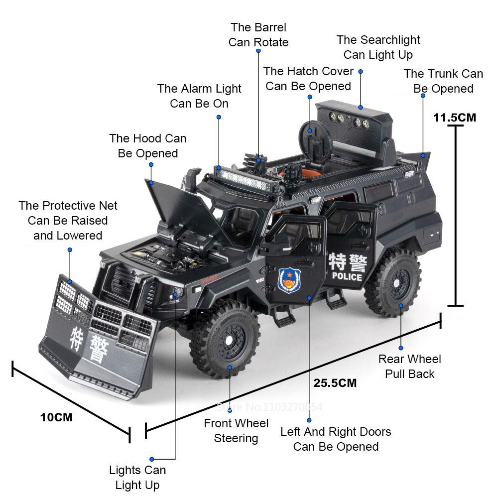 ABBD1 1:24 Military Spinosaurus Explosion Proof Vehice Sabertooth Car Model Toy Diecast Alloy Sound Light Pull Back Toy for Adult Gift