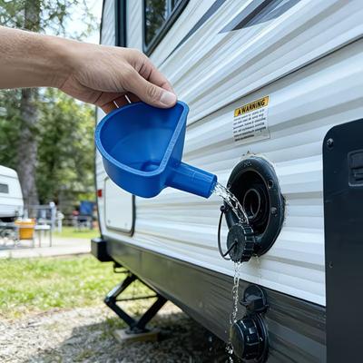 Entonnoir d'arrivée d'eau pour camping-car, large ouverture de 3,54 pouces, conception en seau pour un remplissage d'eau facile, mécanisme de verrouillage rotatif mains libres, matériau PLA durable, accessoires pour camping-car