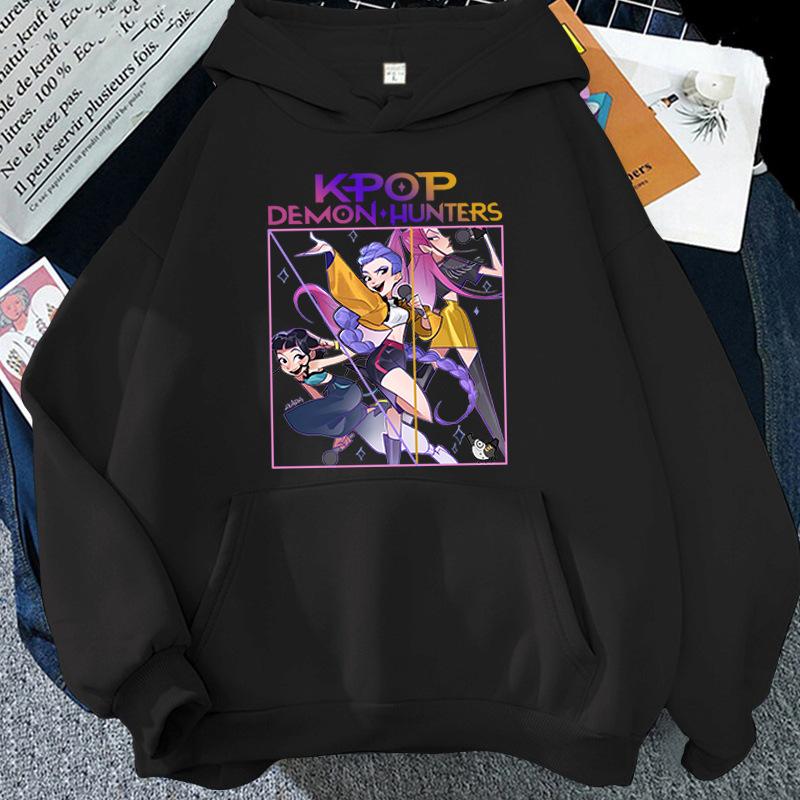 Cartoon Kpop Demon Hunter Printed Hoodie Women Men Hooded Pullover Hip Hop Y2k Fall Winter Long Sleeves Fleece Soft Streetwear