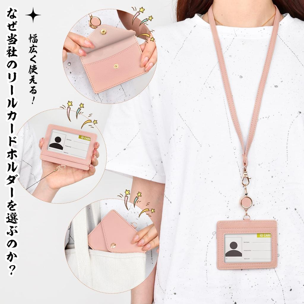 Tonriga Women's ID Card Holder, Horizontal Name Holder, Pass Case with Neck Strap and Retractable Reel, Stylish and Popular, Double-Sided Employee ID
