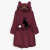 Women Fleece Embroidery Cat Ear Plus Size Hoodie Pocket Top Sweater Blouse
