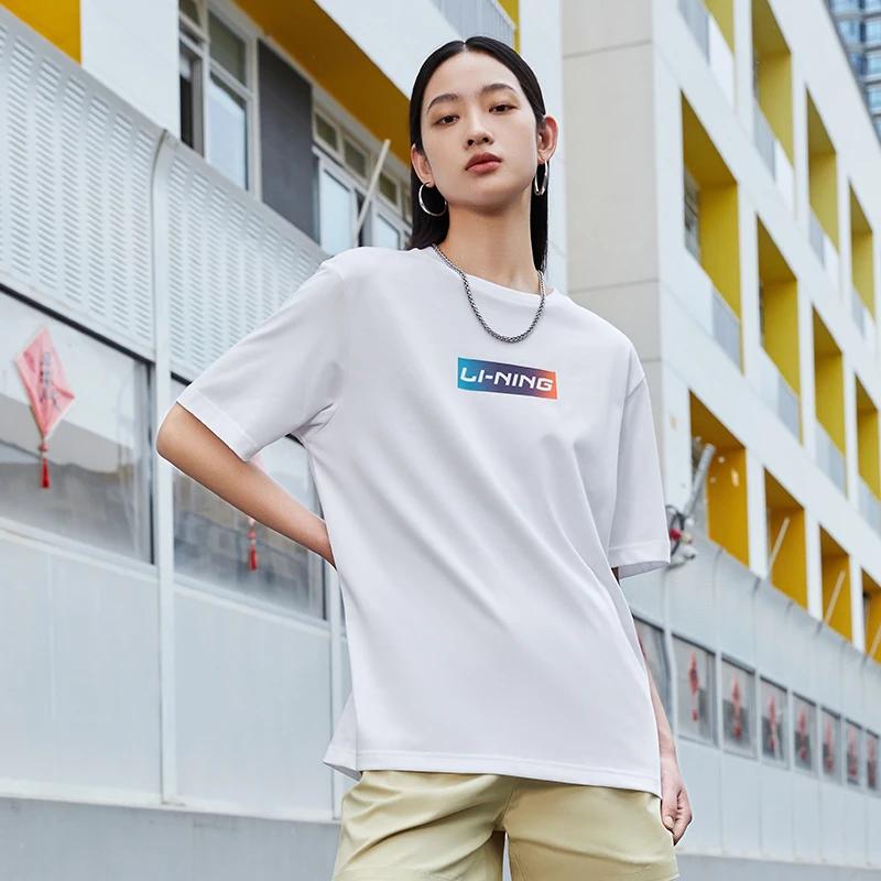 Li-Ning Letter Logo Print Round Neck Short Sleeve T-Shirt Unisex Tops White AHSSC17-1