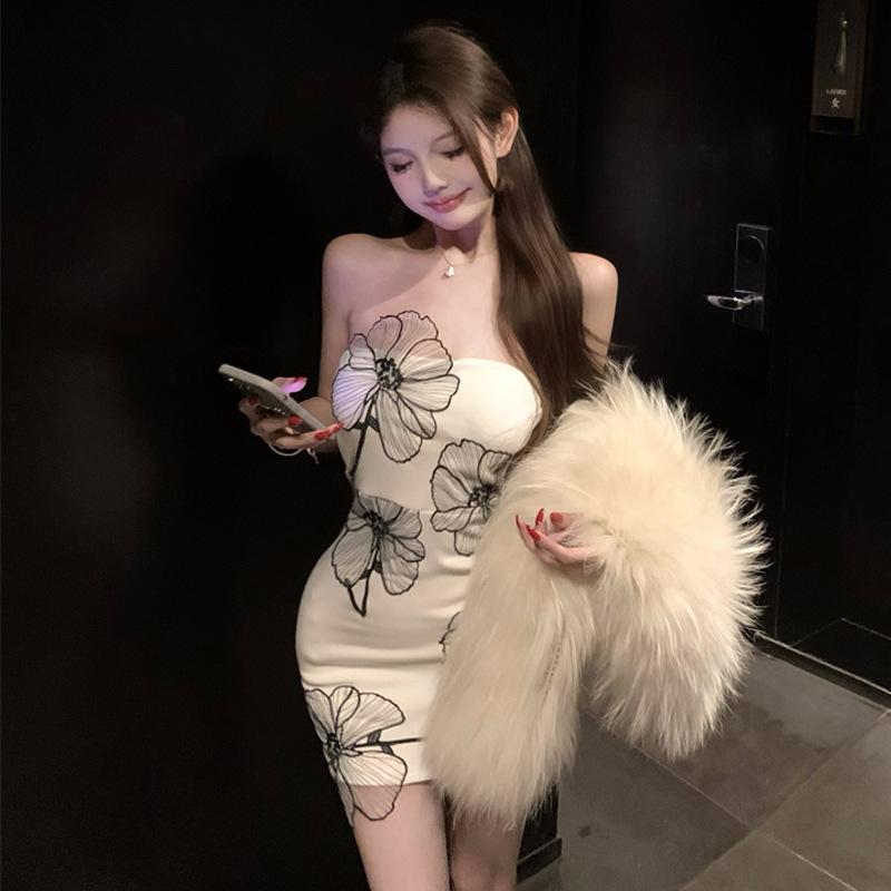 

Женский темперамент Spice girl с объемным цветочным принтом и облегающим топом-трубой One Size