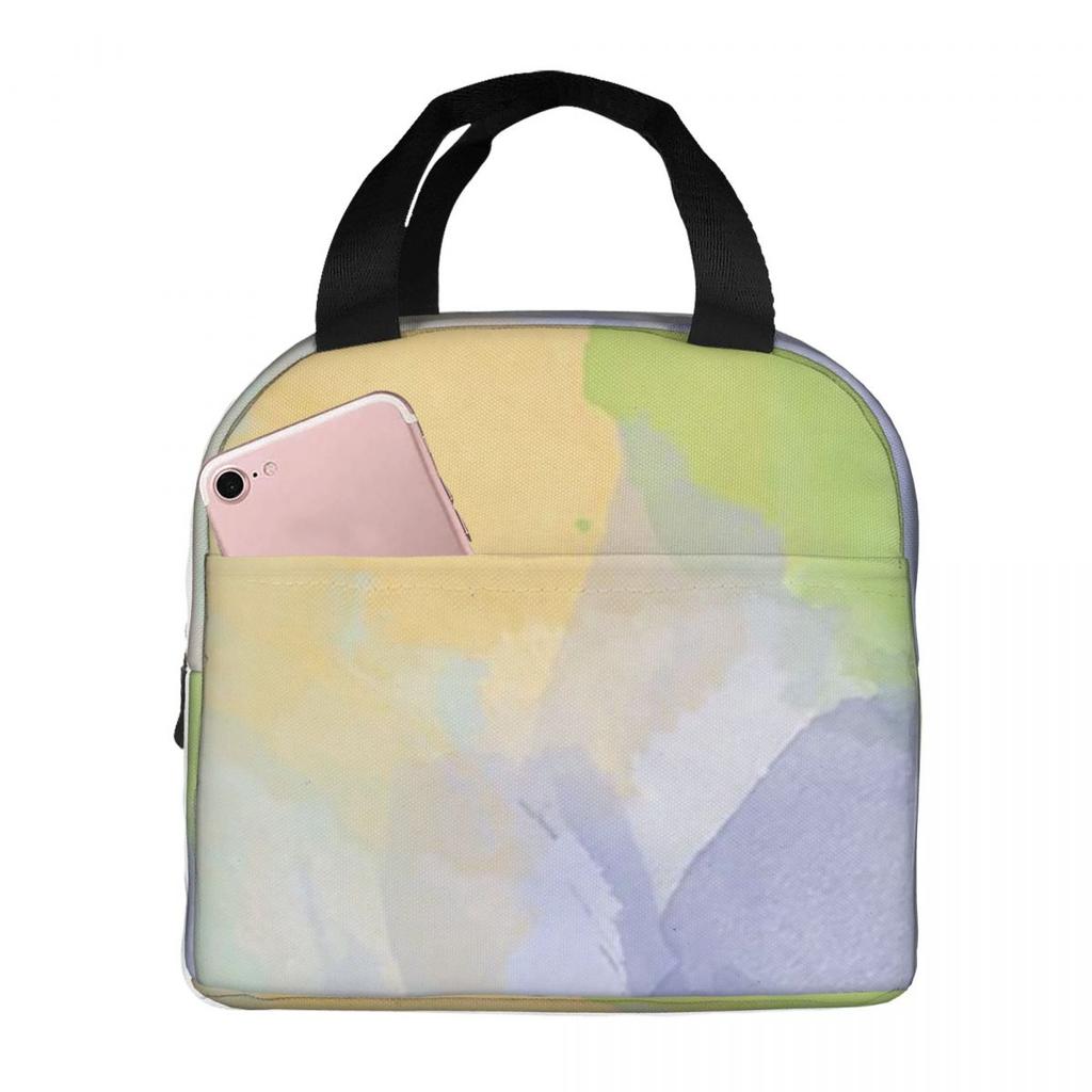 Blunt Color Mist Watercolor Pattern Insulated Lunch Bag for Women Children Leakproof Food Boxes Thermal Lunch Box Tote