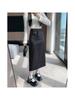 Elegant Women's Mid-Length Spliced Leather Skirt with Back Slit - High-Waist Autumn/Winter Pencil Skirt