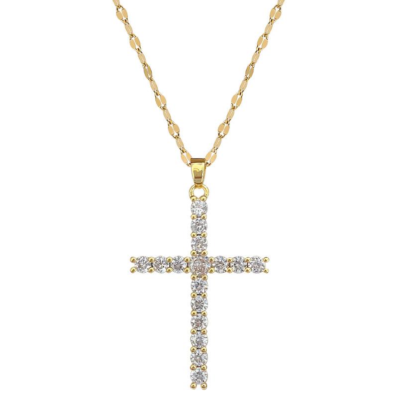 Cross Zircon Copper Micro-Inlaid Real Gold Electroplating Simple And Delicate Clavicle Chain Neck Chain